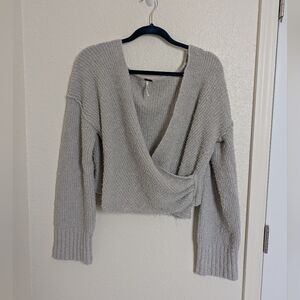 Free People Sensual Wrap Sweater  Light grey Women's Medium Romantic Whimsy